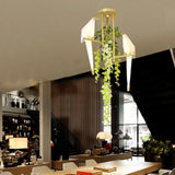 Industrial Led Geometric Ceiling Light Fixture In Gold With Metal Plant Design - Perfect For