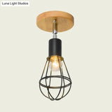 Industrial Loft Ceiling Fixture With Wire Cage And Rotatable Bulb - Black Metallic Semi-Flush Mount