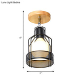 Industrial Loft Ceiling Fixture With Wire Cage And Rotatable Bulb - Black Metallic Semi-Flush Mount