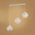 Industrial Loft Faceted Cage Pendant Lamp - 3 Lights Metallic Hanging Light Adjustable Cord White /