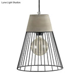 Industrial Loft Metallic Pendant Lighting - Gray/Red Tapered Design With Wire Guard Ideal For
