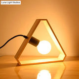 Industrial Loft Triangle Table Light With Wooden Frame - Bedroom Standing