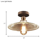 Industrial Mercury Glass Flared Semi Flush Light With Brass Ceiling Mount