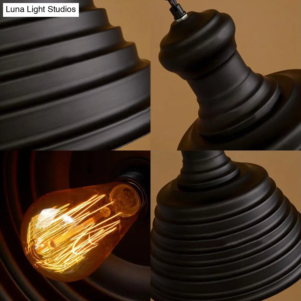 Industrial Metal 1-Light Bell Hanging Pendant Lamp With Ribbed Design & Bronze Finish - Ideal For