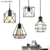 Industrial Metal 1-Light Black Cage Pendant Light - Stylish Bedside Fixture