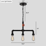 Industrial Metal 3-Head Hanging Light With Red Valve Decor - Water Pipe Restaurant Island Lamp
