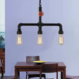 Industrial Metal 3-Head Hanging Light With Red Valve Decor - Water Pipe Restaurant Island Lamp Black