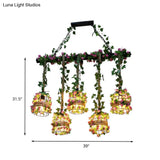 Industrial Metal 5-Head Black Cage Island Lighting Fixture For Restaurants And Plants