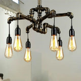 Industrial Metal And Glass Exposed Bulb Chandelier - Bronze 4/6 Light Hanging Lamp For Living Room 6
