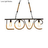 Industrial Metal And Rope Island Lamp With Love Design 4 Bulbs Beige Finish