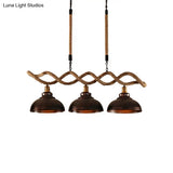 Industrial Metal And Rope Pendant Light - Rustic Kitchen Island Lamp Kit With 3 Lights