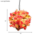 Industrial Metal Ball Chandelier Light With Pink Led Bulbs And Cherry Blossom Design