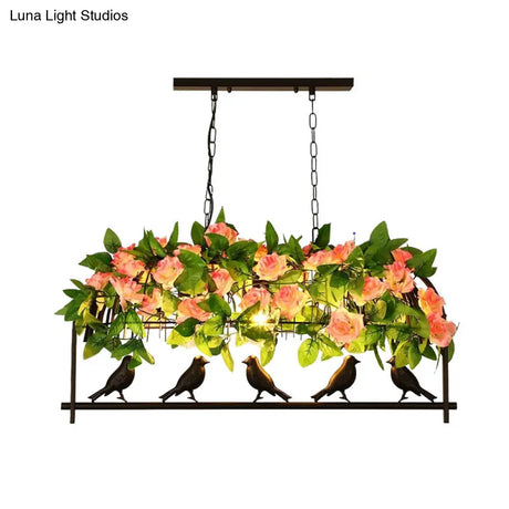 Industrial Metal Birdcage Flower Island Lamp: Black 3/4 Heads Hanging Ceiling Light For Restaurants