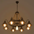 Industrial Metal Black Chandelier With Cone & Rope Design And Wagon Wheel Suspension 9 /