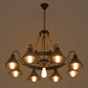 Industrial Metal Black Chandelier With Cone & Rope Design And Wagon Wheel Suspension 9 /