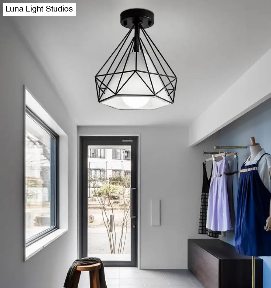 Industrial Metal Black Flush Mount Ceiling Light - Diamond Close To Lighting