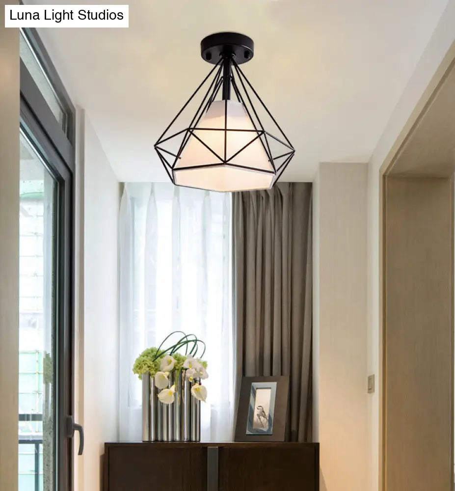 Industrial Metal Black Flush Mount Ceiling Light - Diamond Close To Lighting