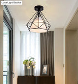 Industrial Metal Black Flush Mount Ceiling Light - Diamond Close To Lighting