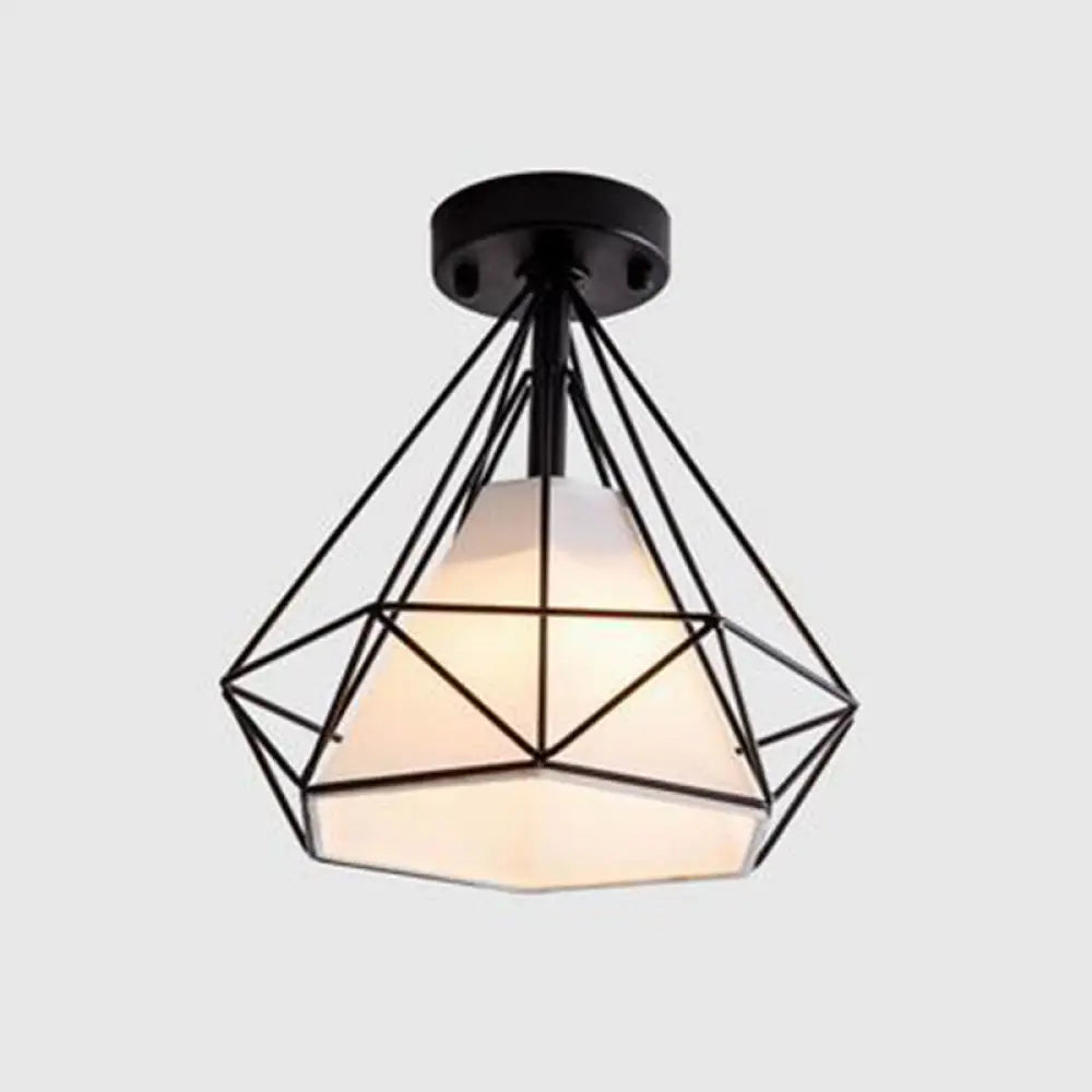 Industrial Metal Black Flush Mount Ceiling Light - Diamond Close To Lighting