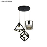 Industrial Metal Black Pendant Lamp With Wire Cage 3 Bulbs And Stylish Hanging Lighting For