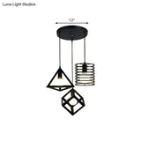 Industrial Metal Black Pendant Lamp With Wire Cage 3 Bulbs And Stylish Hanging Lighting For