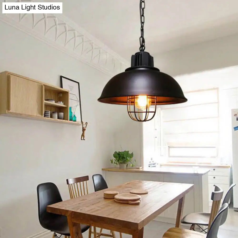 Industrial Metal Cage Pendant Ceiling Light In Black - Stylish Dining Room Hanging Lighting