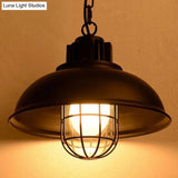 Industrial Metal Cage Pendant Ceiling Light In Black - Stylish Dining Room Hanging Lighting