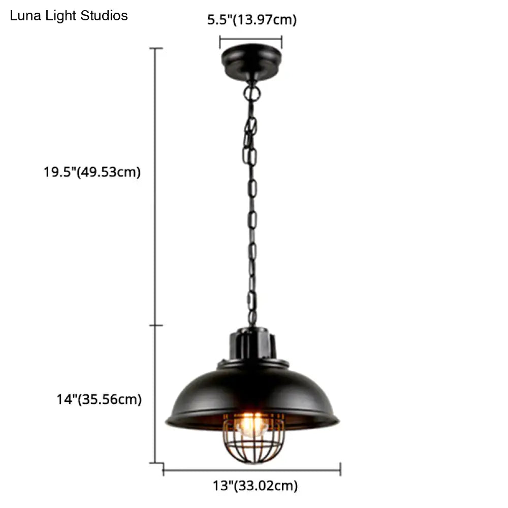 Industrial Metal Cage Shaded Black Pendant Light - Commercial Ceiling Lighting