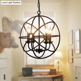 Industrial Metal Caged Pendant Chandelier With Interlinked Rings - 4 Lights For Living Room