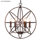 Industrial Metal Caged Pendant Chandelier With Interlinked Rings - 4 Lights For Living Room