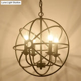 Industrial Metal Caged Pendant Chandelier With Interlinked Rings - 4 Lights For Living Room