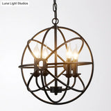 Industrial Metal Caged Pendant Chandelier With Interlinked Rings - 4 Lights For Living Room