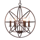 Industrial Metal Caged Pendant Chandelier With Interlinked Rings - 4 Lights For Living Room Rust