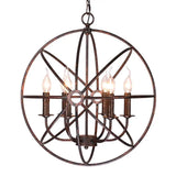 Industrial Metal Caged Pendant Chandelier With Interlinked Rings - 4 Lights For Living Room Rust