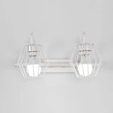 Industrial Metal Caged Wall Mount Sconce Light - 2/3 Lights For Living Room In Black/White 2 / White