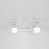 Industrial Metal Caged Wall Mount Sconce Light - 2/3 Lights For Living Room In Black/White 2 / White
