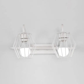 Industrial Metal Caged Wall Mount Sconce Light - 2/3 Lights For Living Room In Black/White 2 / White