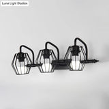 Industrial Metal Caged Wall Mount Sconce Light - 2/3 Lights For Living Room In Black/White
