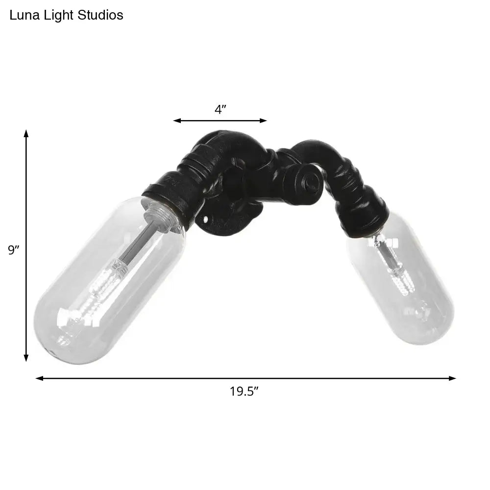 Industrial Metal Capsule Shade Wall Light Fixture With 2 Black Sconce Lamps And Pipe Design -