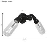 Industrial Metal Capsule Shade Wall Light Fixture With 2 Black Sconce Lamps And Pipe Design -