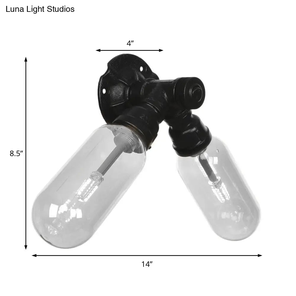 Industrial Metal Capsule Shade Wall Light Fixture With 2 Black Sconce Lamps And Pipe Design -