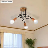 Industrial Metal Ceiling Flush Mount With Bulb 3/5 Lights Wooden Cap