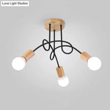 Industrial Metal Ceiling Flush Mount With Bulb 3/5 Lights Wooden Cap