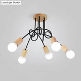 Industrial Metal Ceiling Flush Mount With Bulb 3/5 Lights Wooden Cap