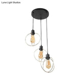 Industrial Metal Ceiling Pendant Fixture With 3 Suspended Lights - Gold Ring/Pentagon/Admix