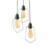 Industrial Metal Ceiling Pendant Fixture With 3 Suspended Lights - Gold Ring/Pentagon/Admix