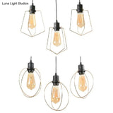 Industrial Metal Ceiling Pendant Fixture With 3 Suspended Lights - Gold Ring/Pentagon/Admix