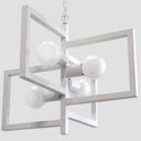 Industrial Metal Chandelier: 4-Light Square Pendant For Restaurants White