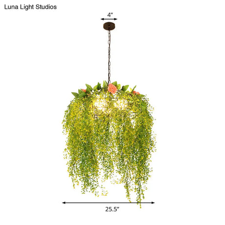 Industrial Metal Chandelier Light - Green Restaurant Pendant 18’/25.5’ Wide 3 Lights