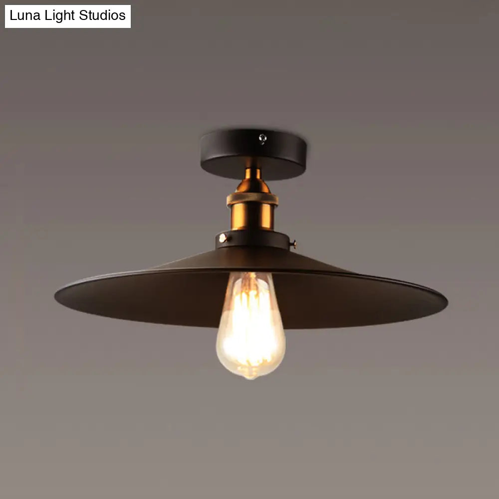 Industrial Metal Cone Ceiling Mount Light Fixture - Modern Black Finish For Restaurants And